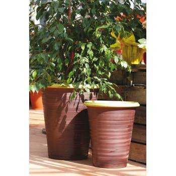 Pot en Terre Cuite Forme Cuvier en V large Rebord Baobab Marron Vert Terre d'Amazonie