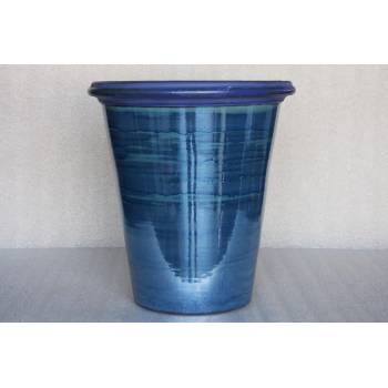 Pot en terre cuite forme cuvier en V large rebord Baobab bleu violet Aigue Marine