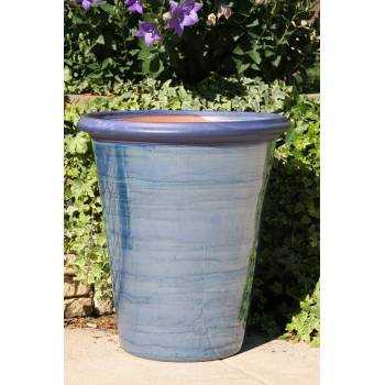 Pot en terre cuite forme cuvier en V large rebord Baobab bleu violet Aigue Marine