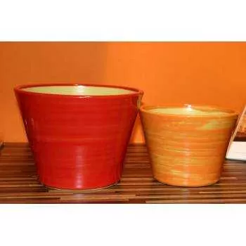 Petit pot style cuvier forme V col large Maori rouge orange Soleiados Provençal