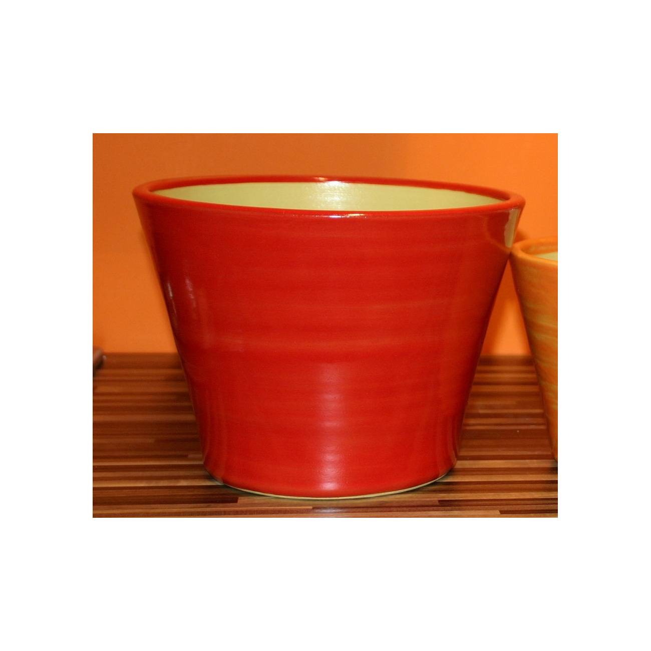 Petit pot style cuvier forme V col large Maori orange rouge Soleiados Sanguine Petit pot style cuvier forme V col large Maori orange rouge Soleiados Sanguine