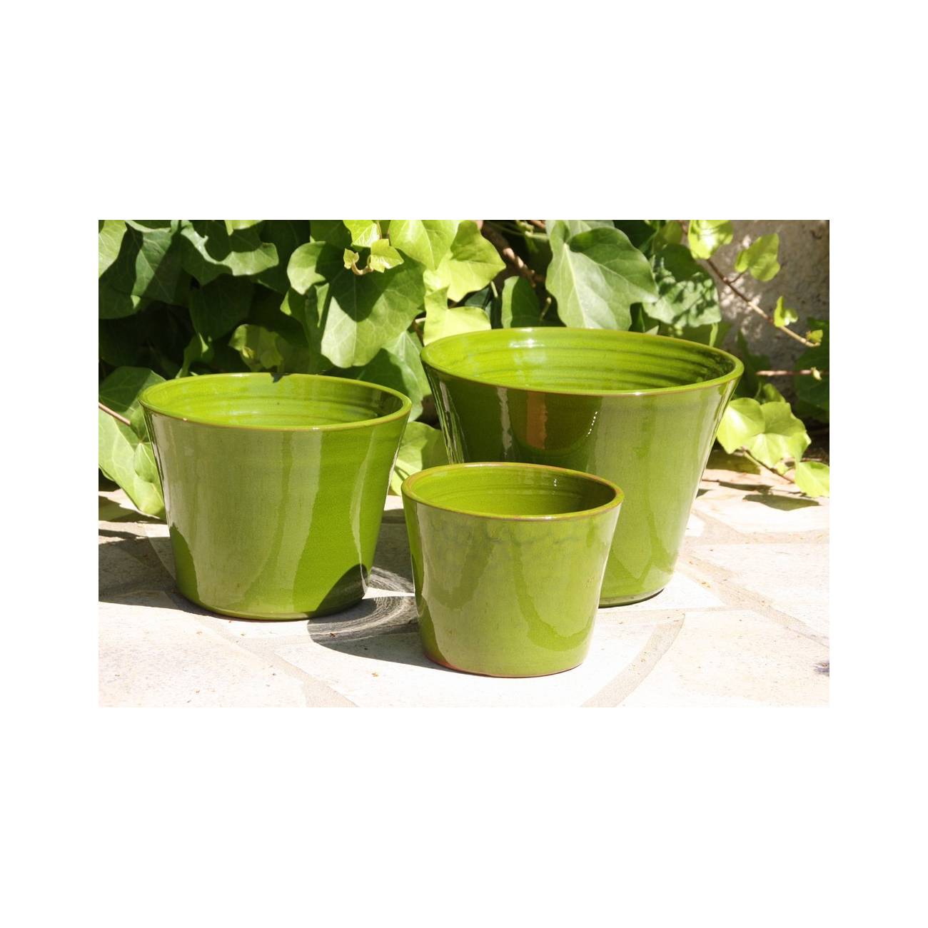 Petit pot style cuvier forme V col large Maori Vert Mousse Citron Petit pot style cuvier forme V col large Maori Vert Mousse Citron