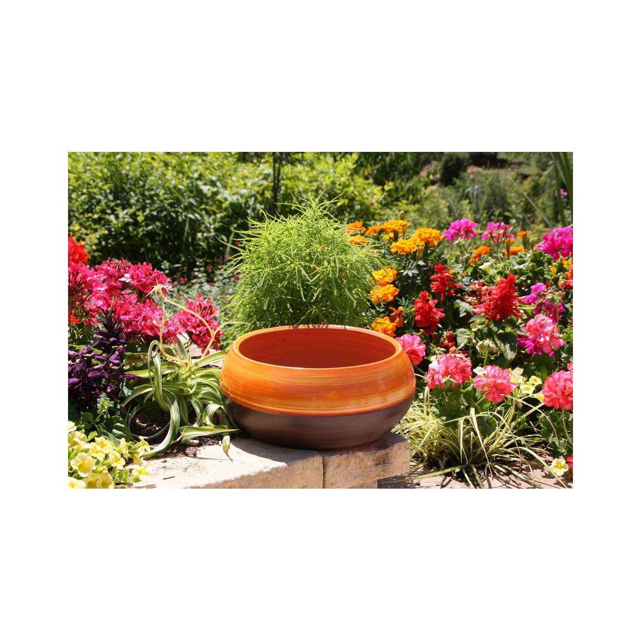 Pot Bas et Large Forme Coupe ou Vasque Ronde Mélilo Orange & Marron Brun Mat Terre de Feu