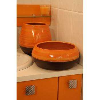 Pot Bas et Large Forme Coupe ou Vasque Ronde Mélilo Orange & Marron Brun Mat Terre de Feu