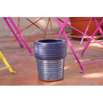 Pot cylindrique strié en forme de Boulon bleu violet Aigue Marine