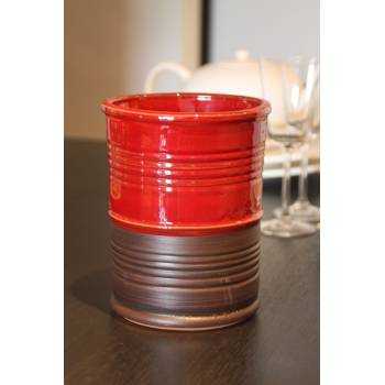 Petit Pot Forme Conserve Bicolore Rouge Brillant & Marron Brut Terre d'Afrique