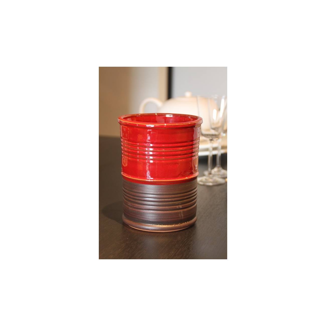 Petit Pot Forme Conserve Bicolore Rouge Brillant & Marron Brut Terre d'Afrique