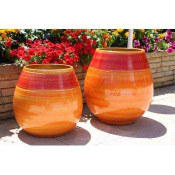 Grand pot forme goutte sur pied platefome Cheyennes Rouge Orange Soleiados Provençal