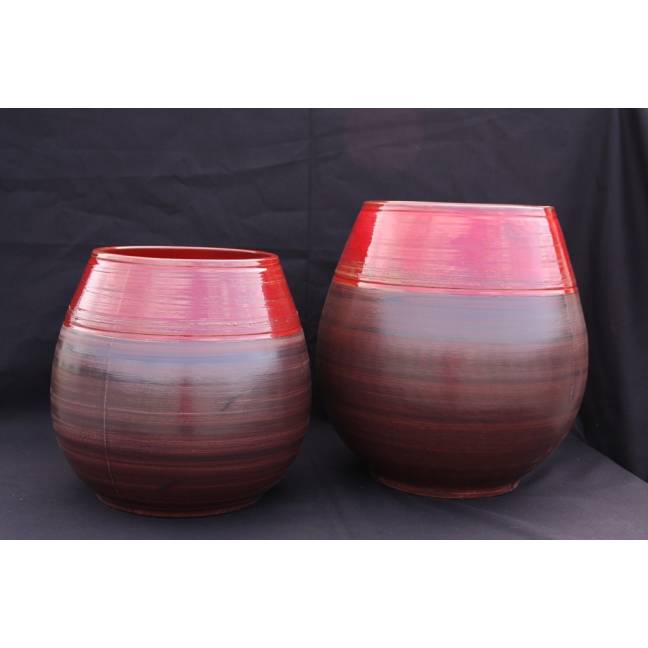 Jarre Ronde Bicolore Marron et Rouge Cheyennes Terre d'Afrique