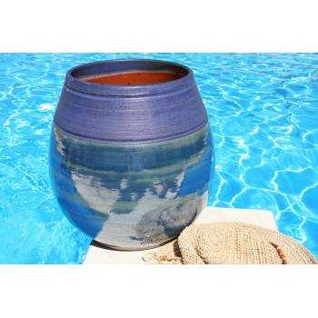 Grand pot forme goutte sur pied plateforme Cheyennes Bleu Violet Aigue Marine