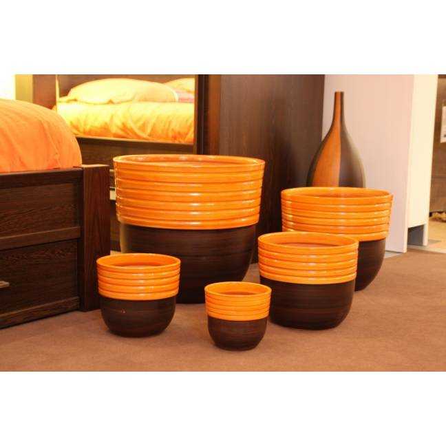 Pot Bas et Rebord Strié Orange & Marron Brun Mat Massaya Terre de Feu
