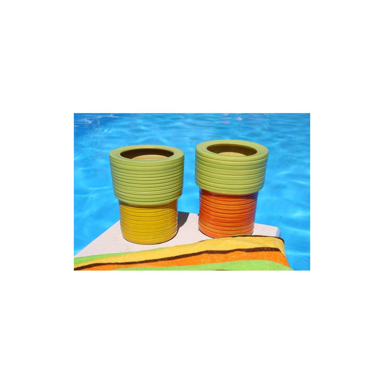 Pot cylindrique strié en forme de Boulon Jaune Vert Peps Pot cylindrique strié en forme de Boulon Jaune Vert Peps