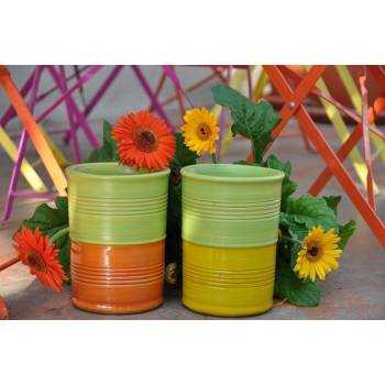 Pot design style industriel forme boîte de Conserve Jaune Vert Peps