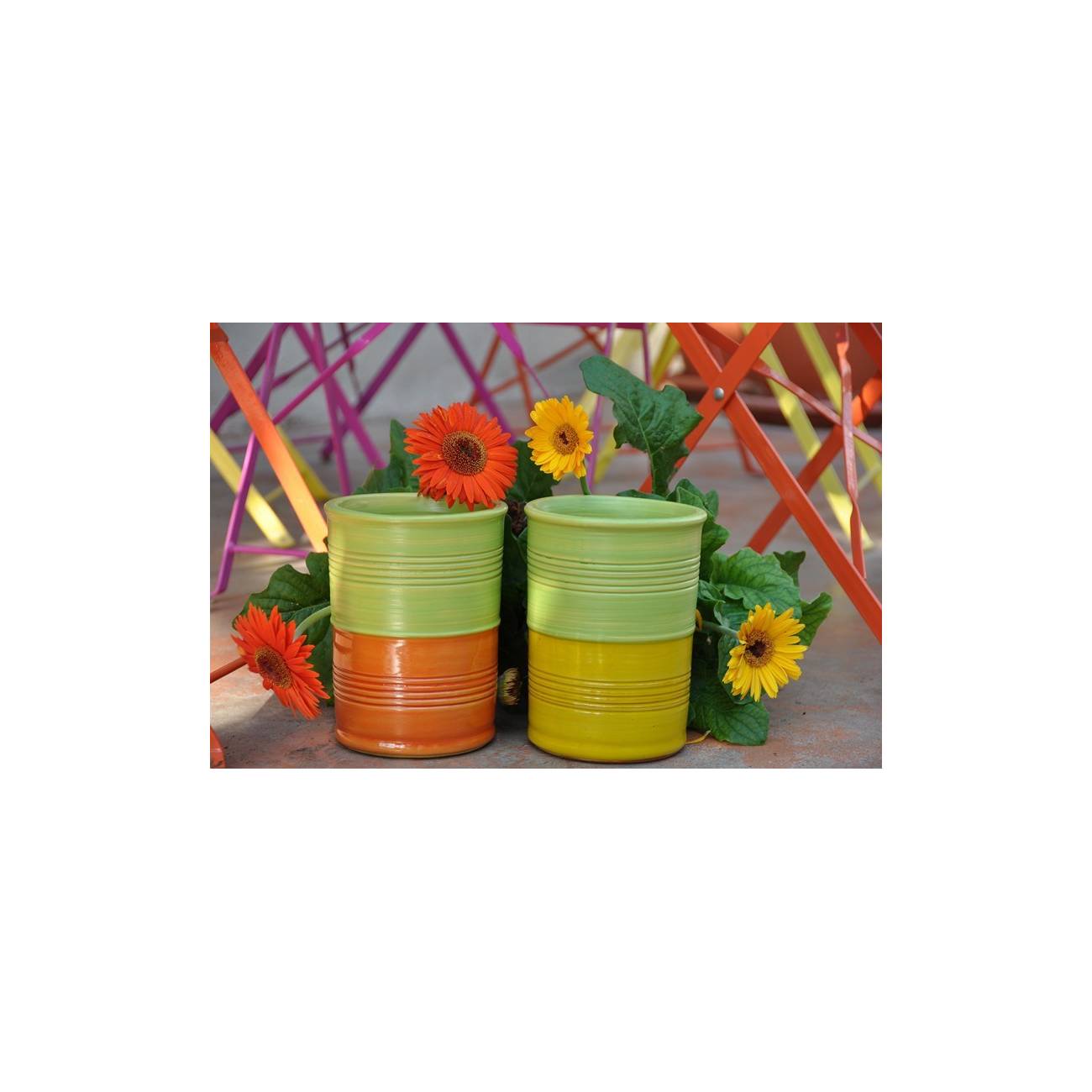 Pot design style industriel forme boîte de Conserve Jaune Vert Peps Pot design style industriel forme boîte de Conserve Jaune Vert Peps