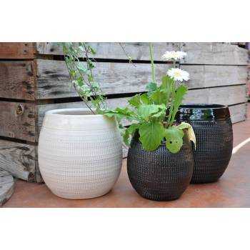 Pot haut forme ovale motif toile de jute Inca Noir et Blanc Yin et Yang