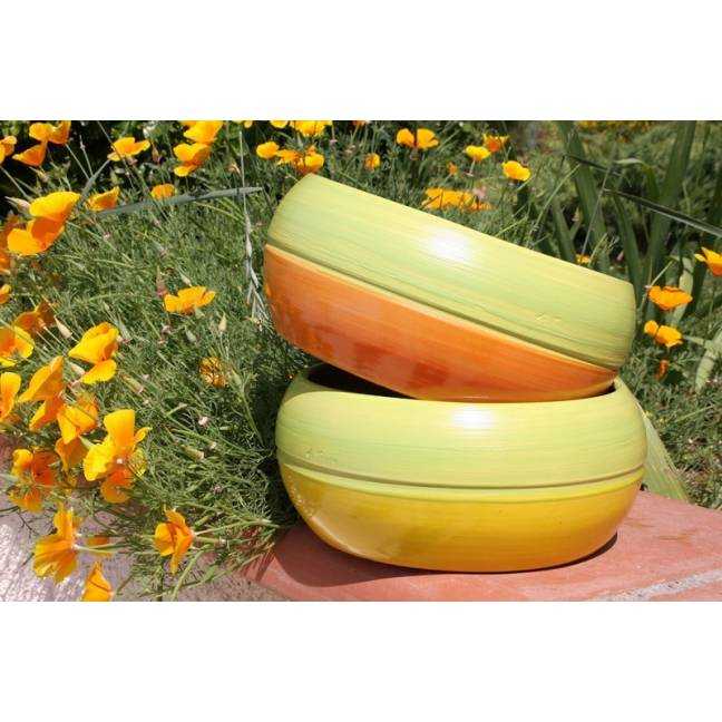 Pot bas et large forme de coupe ou vasque ronde Mélilo Jaune Vert Peps