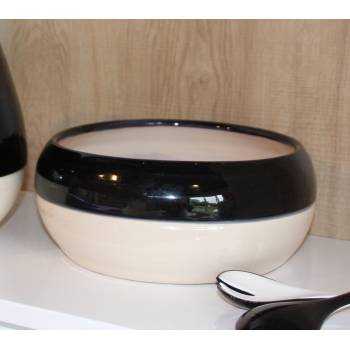Pot bas et large forme de coupe ou vasque ronde Mélilo noir et blanc Yin Yang