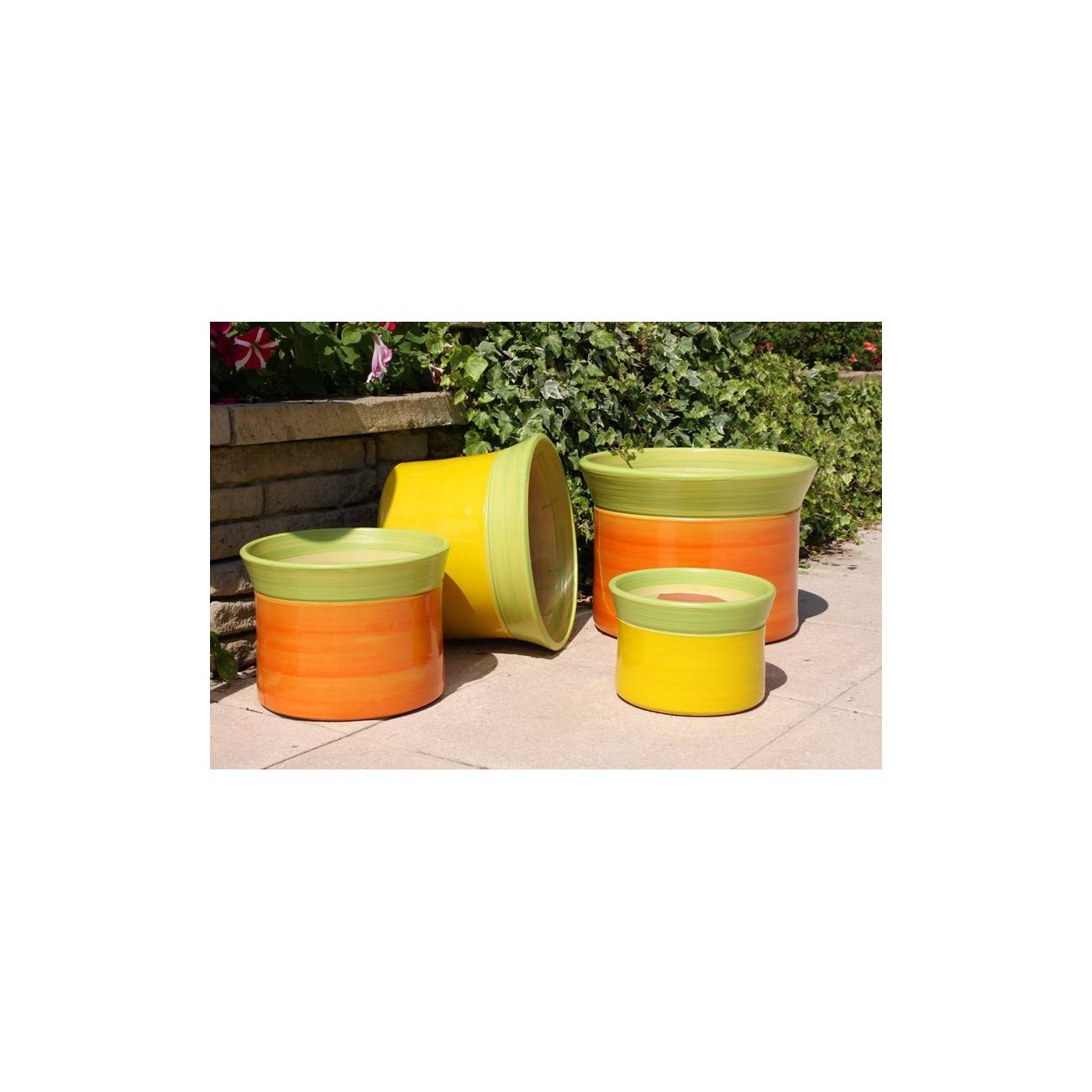 Vase droit artisanal cylindrique col évasé Moreï vert et jaune Peps Orange