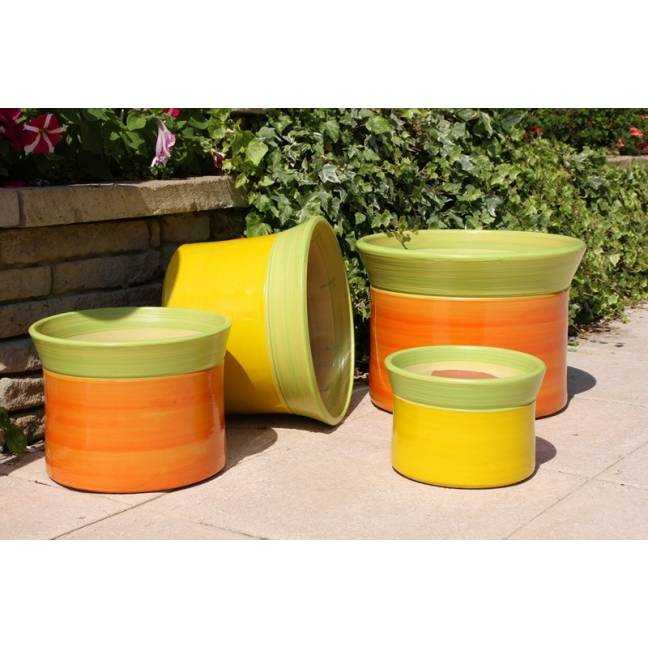 Vase droit artisanal cylindrique col évasé Moreï vert et jaune Peps Orange