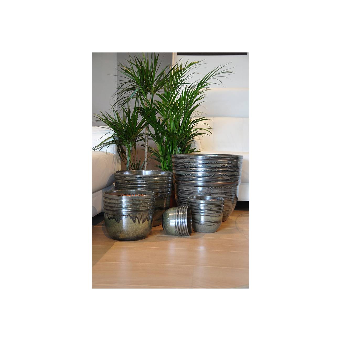 Pot cuvier en terre cuite Massaya gris vert et kaki Jungle