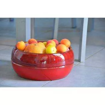 Pot bas et large forme de coupe ou vasque ronde Mélilo Rouge et Marron Bois de Santal
