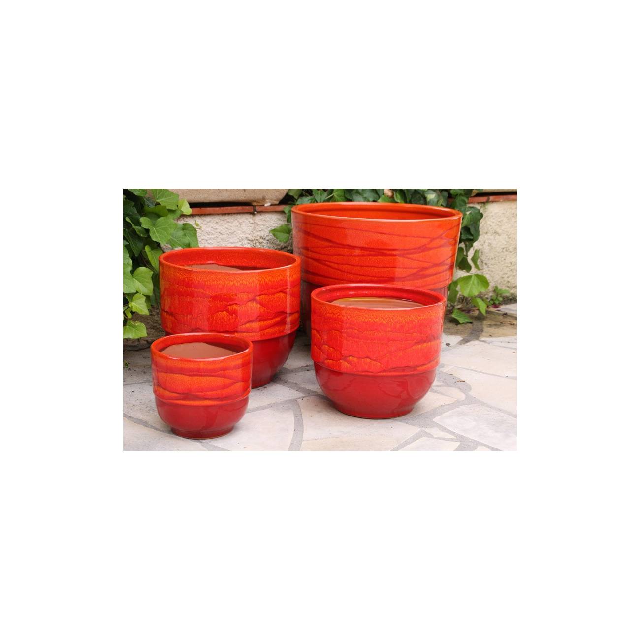 Pot à Rebord large marbré rouge orangé Soleil Couchant