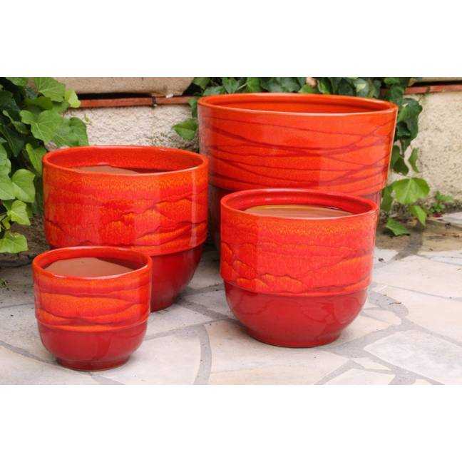 Pot à Rebord large marbré rouge orangé Soleil Couchant