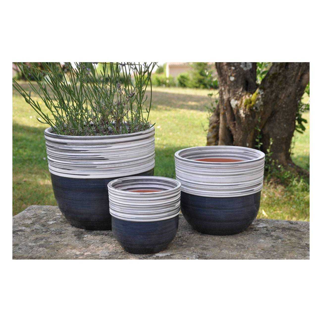 Pot en terre cuite haut Massaya gris ardoise et blanc Nuances de Craie
