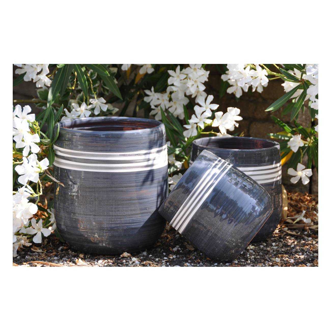 Pot de fleurs Saint Tropez gris et blanc Nuance de Craie