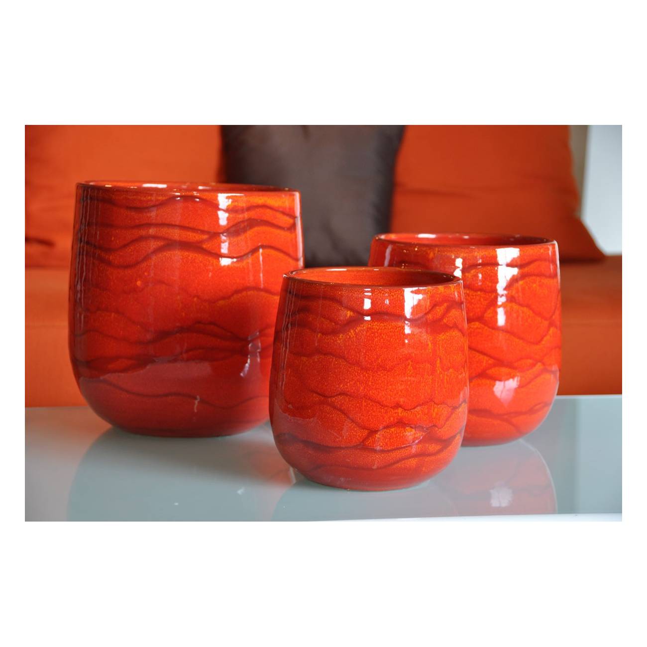 Pot moyen haut avec base arrondie Saint Tropez marbré rouge orangé Soleil Couchant