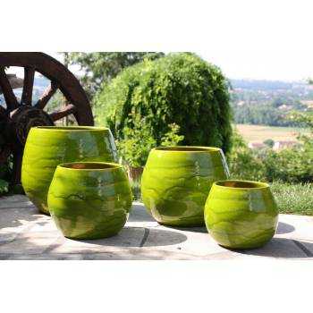 Pot en terre cuite rond et large en forme de U Cancale Vert Bambou