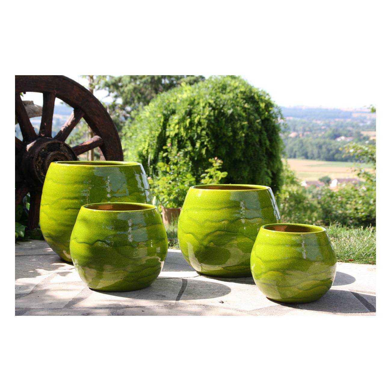 Pot en terre cuite rond et large en forme de U Cancale Vert Bambou