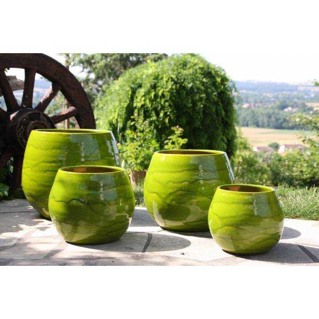 Pot en terre cuite rond et large en forme de U Cancale Vert Bambou