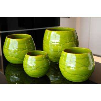 Pot en terre cuite rond et large en forme de U Cancale Vert Bambou