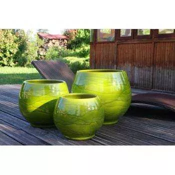 Pot rond large et profond sur plateforme Bahia Vert Bambou