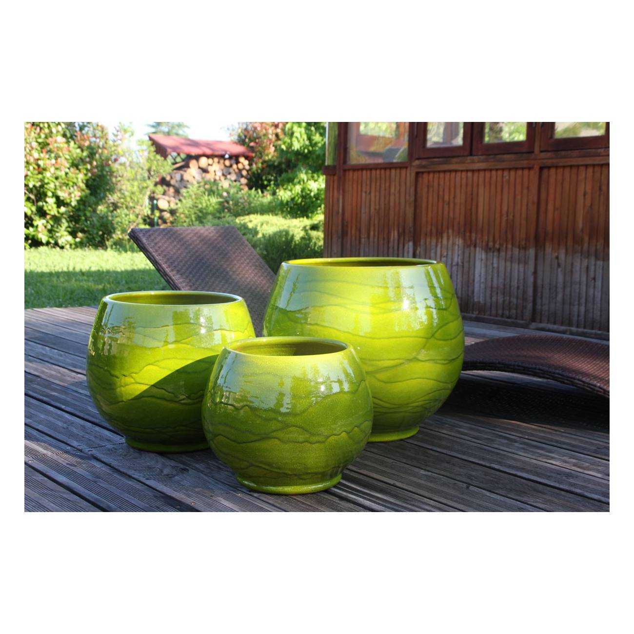 Pot rond large et profond sur plateforme Bahia Vert Bambou