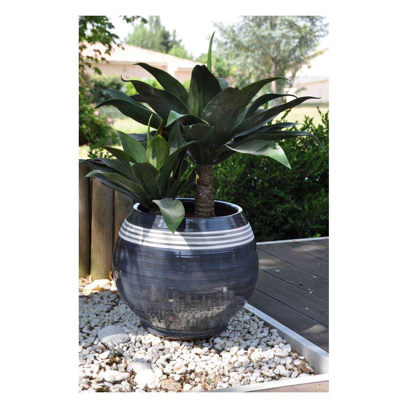 Pot rond large et profond Bahia Gris et Blanc Nuance de Craie