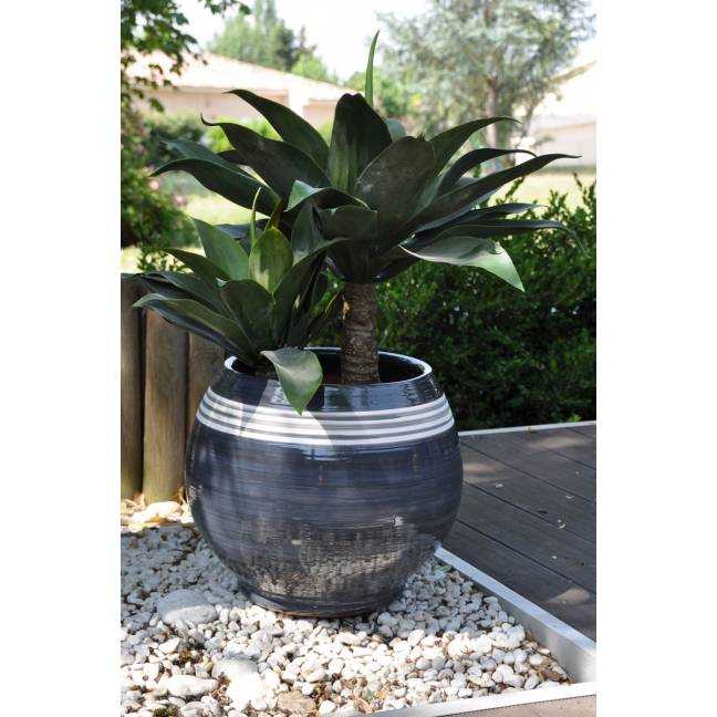 Pot rond large et profond Bahia Gris et Blanc Nuance de Craie