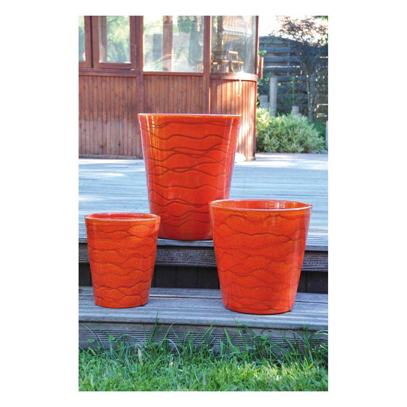 Pot artisanal cuvier haut forme en V marbré rouge orangé Soleil Couchant