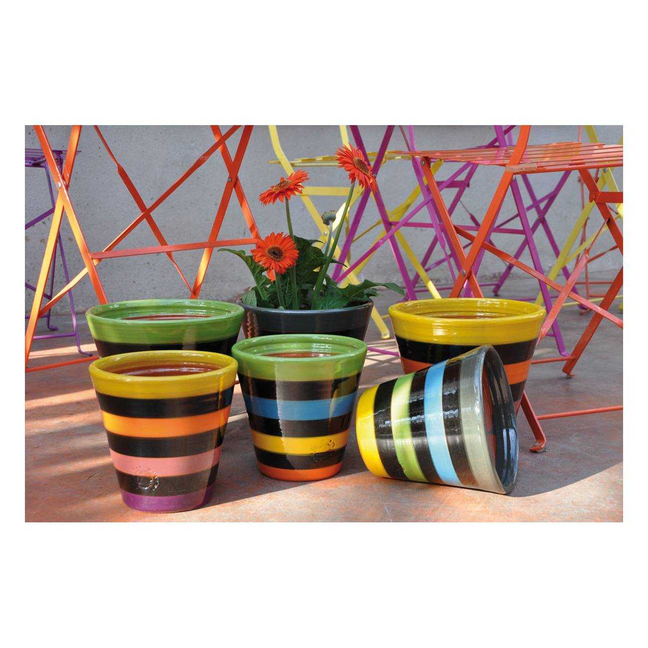 Vase Odyssée noir multicolore Tutti Frutti rayé