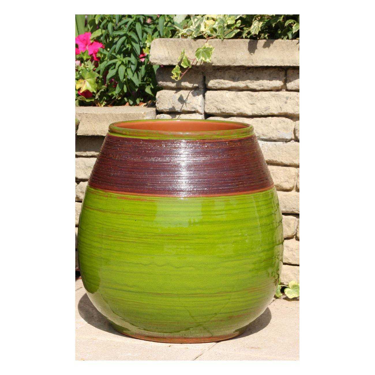 Grand pot forme goutte sur pied plateforme Cheyennes Vert et Marron Bois et Nature