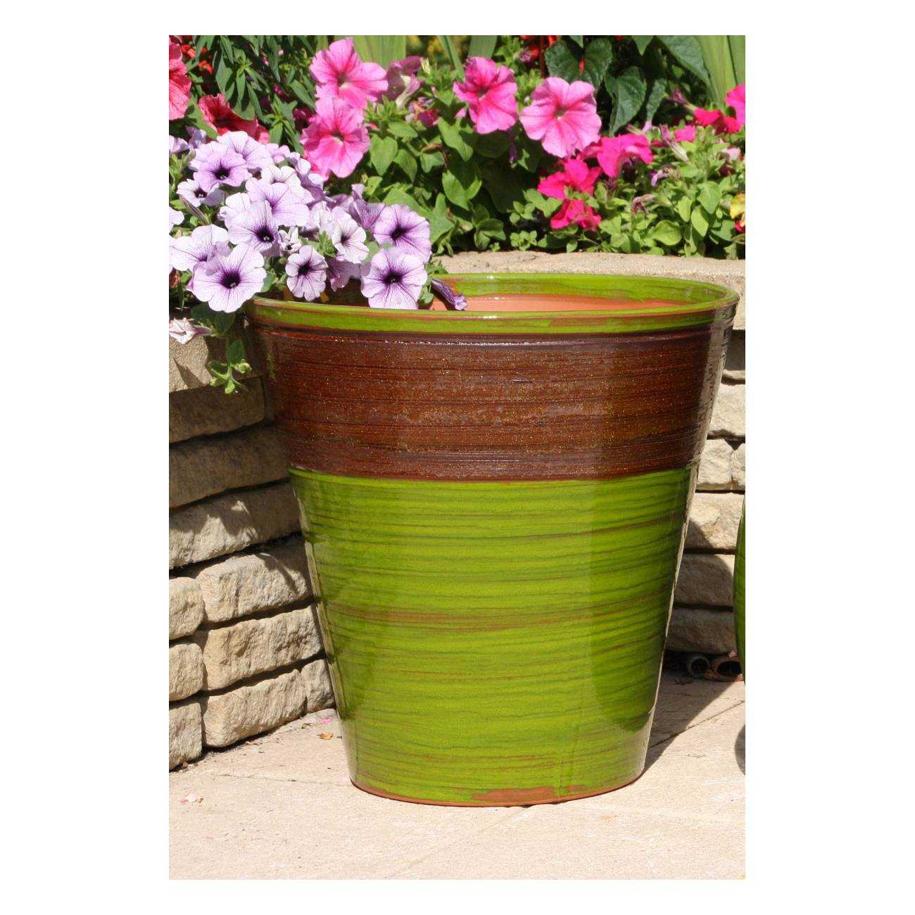 Pot cuvier droit haut en forme de V évasé Sioux Marron et Vert Bois et Nature