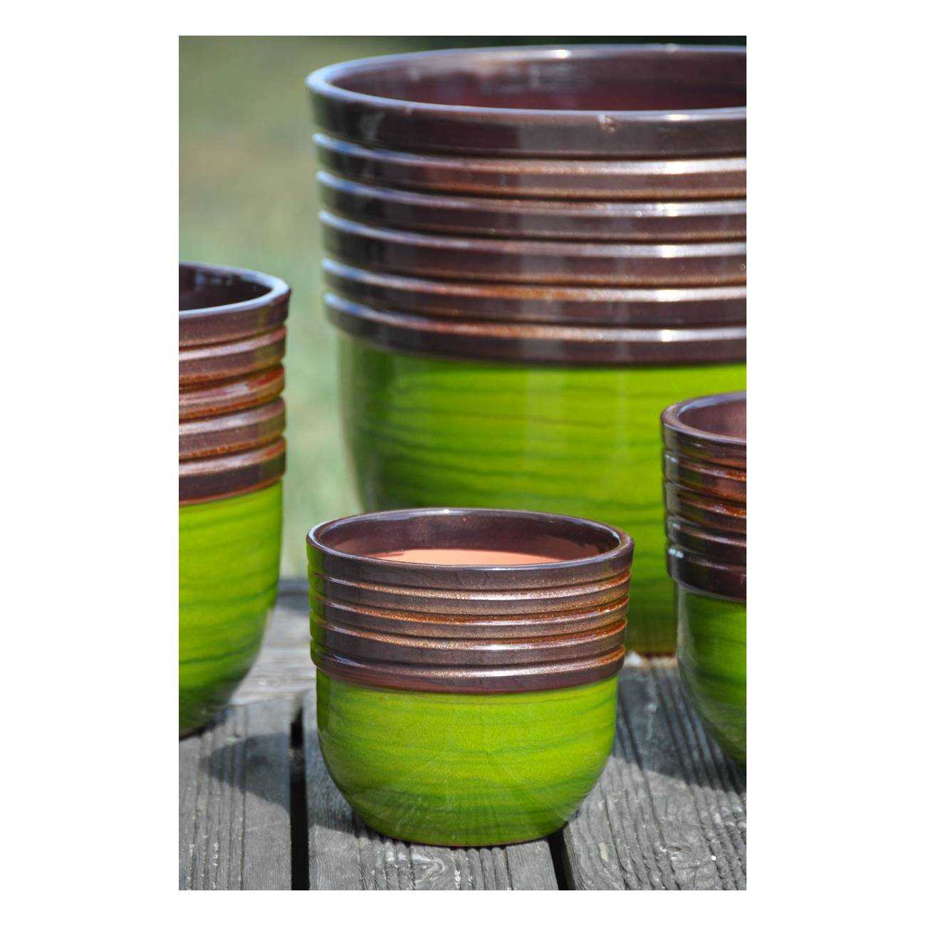 Pot haut en forme de U large rebord strié Massaya vert et marron Bois et Nature