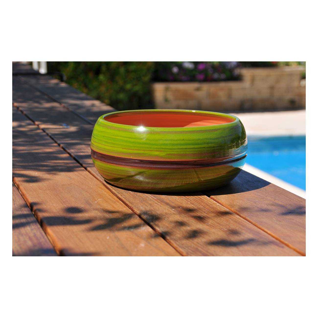 Pot bas et large forme de coupe ou vasque ronde Mélilo Marron Vert Bois et Nature Pot bas et large forme de coupe ou vasque ronde Mélilo Marron Vert Bois et Nature