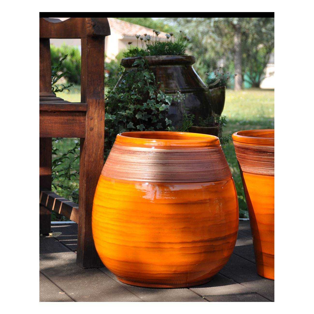 Grand pot forme goutte sur pied plateforme Cheyennes Orange Pain d'Epices