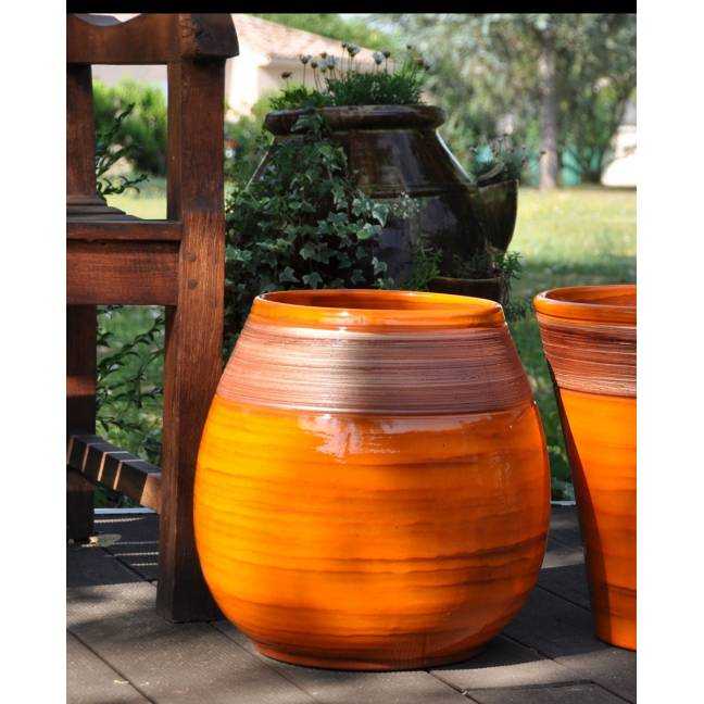 Grand pot forme goutte sur pied plateforme Cheyennes Orange Pain d'Epices