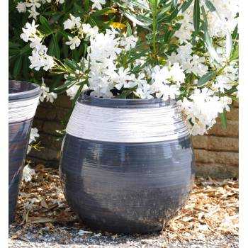 Grand pot forme goutte sur pied plateforme Cheyennes Gris et Blanc Nuance de Craie