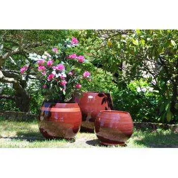 Pot rond large et profond sur plateforme Bahia marron rose cuivré Tango Syrah