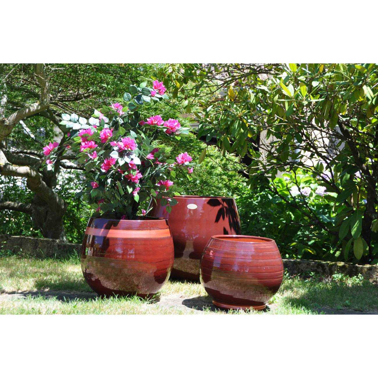 Pot rond large et profond sur plateforme Bahia marron rose cuivré Tango Syrah