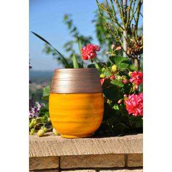 Vase design forme œuf Inspiration jaune moutarde et bronze Ibiza Sunshine